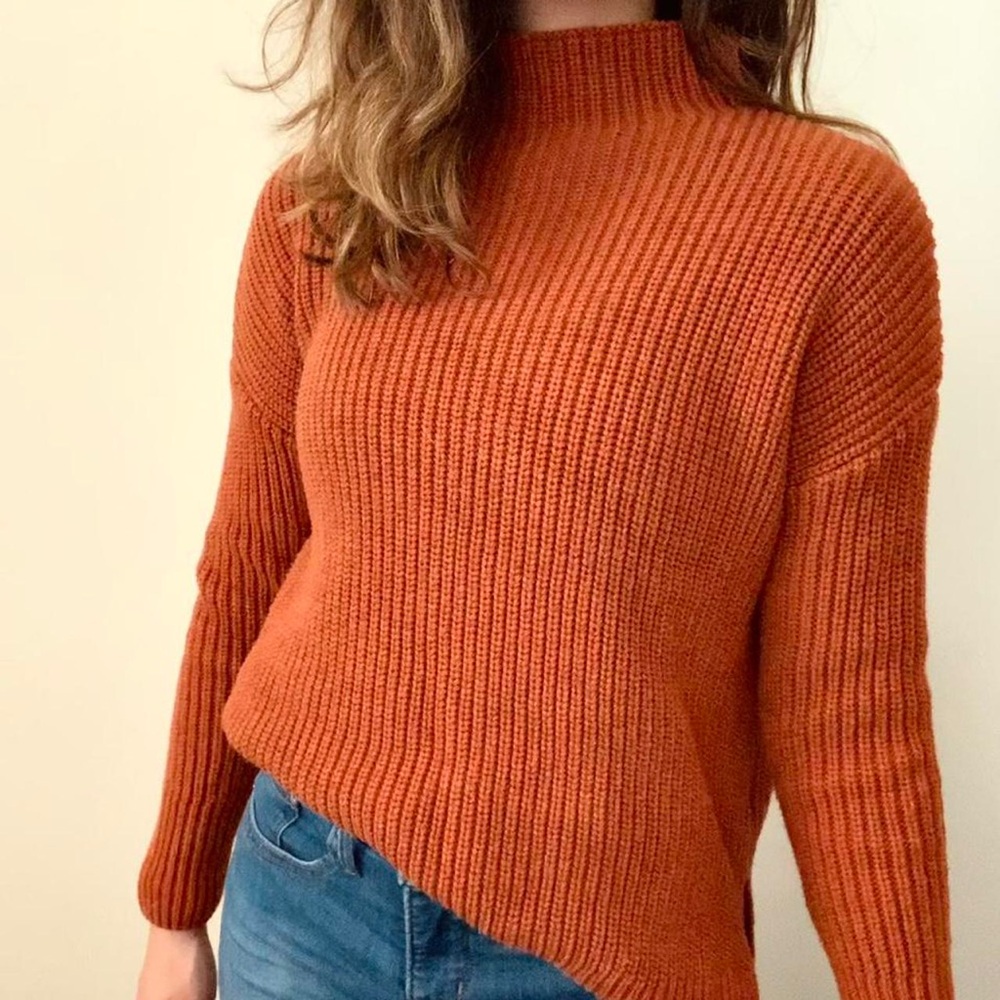 Max Studio Burnt Orange Wool-Blend Sweater - Button Shoulder Detail - Si…